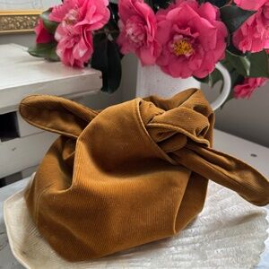 Merit Beauty Signature Makeup Bag Corduroy Tie Top Pouch Minimalist Purse EUC